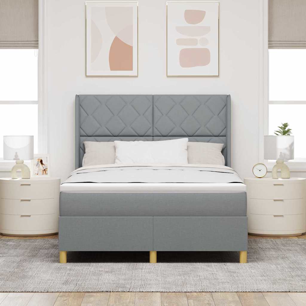 Box Spring Seng Med Madras Lysegrå 140 X 200 Cm Stof - Billede 4