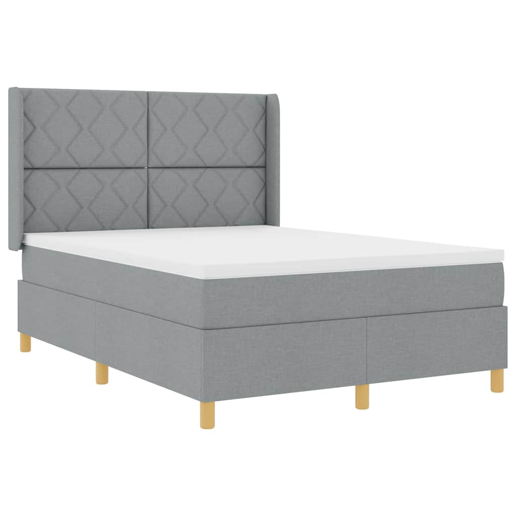 Box Spring Seng Med Madras Lysegrå 140 X 200 Cm Stof - Billede 2