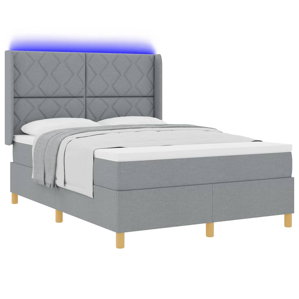 Box Spring Seng Med Madras Lysegrå 140 X 200 Cm Stof - Billede 3
