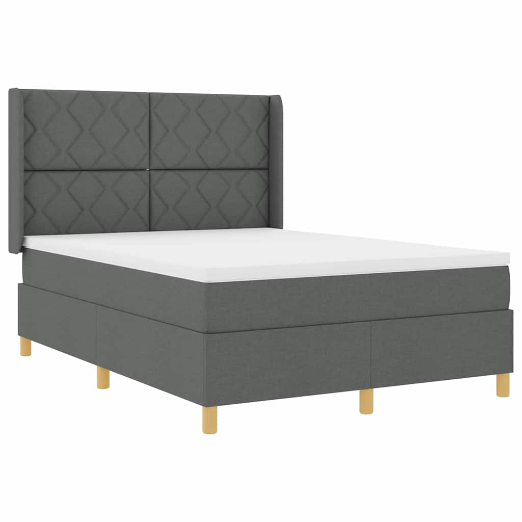 Box Spring Seng Med Madras Grå 140 X 200 Cm Stof - Billede 2