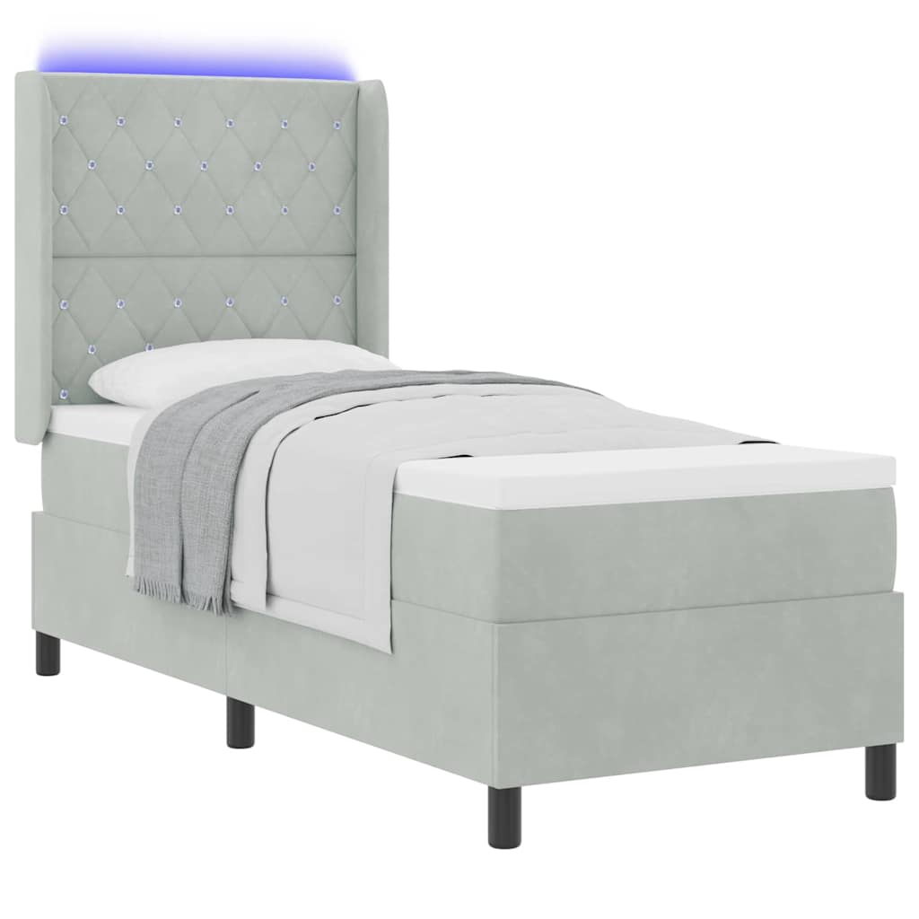 Led Boxspring Seng Med Madras Argyle Lysegrå 80 X 200 Cm Fløjl - Billede 3