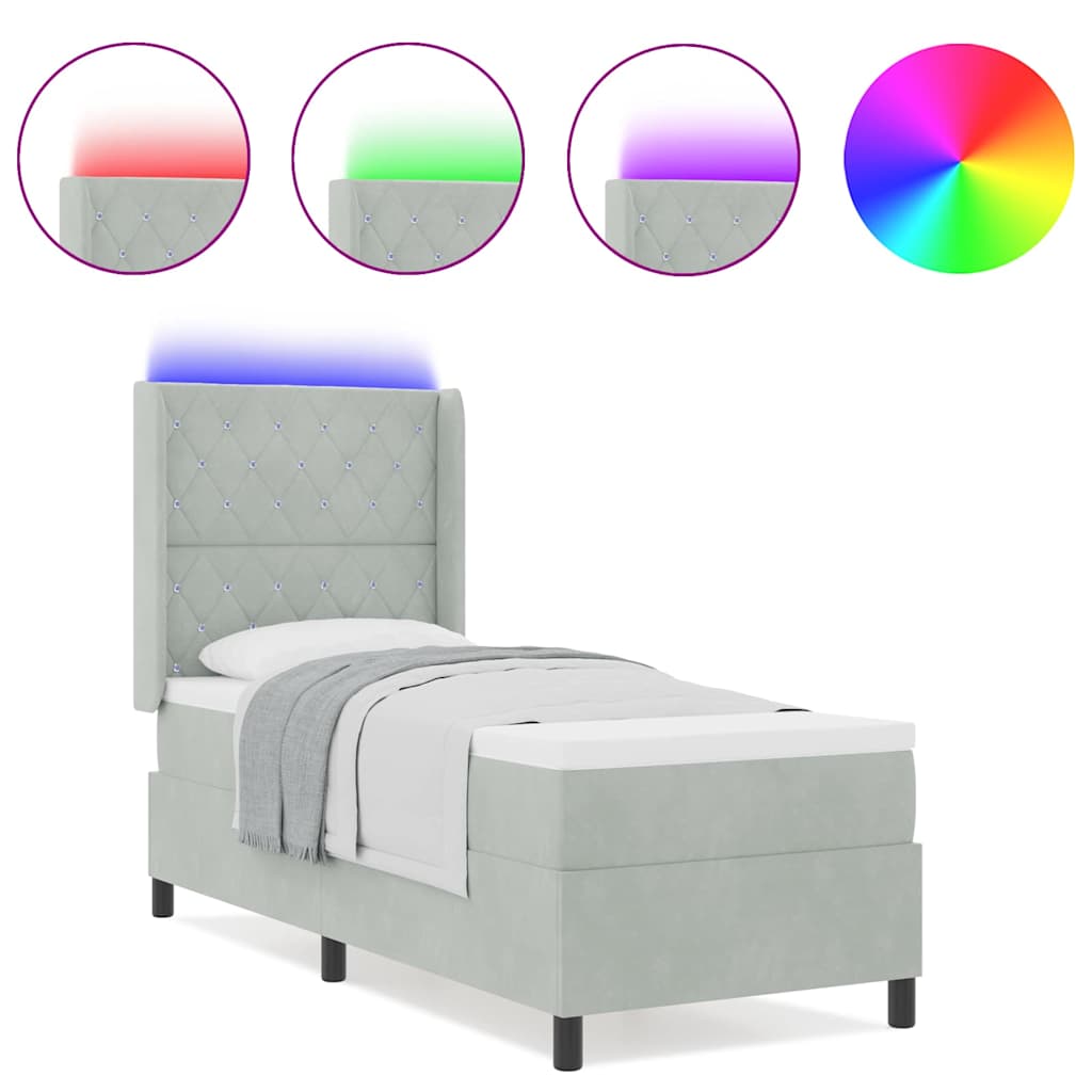 Led Boxspring Seng Med Madras Argyle Lysegrå 80 X 200 Cm Fløjl - Billede 4