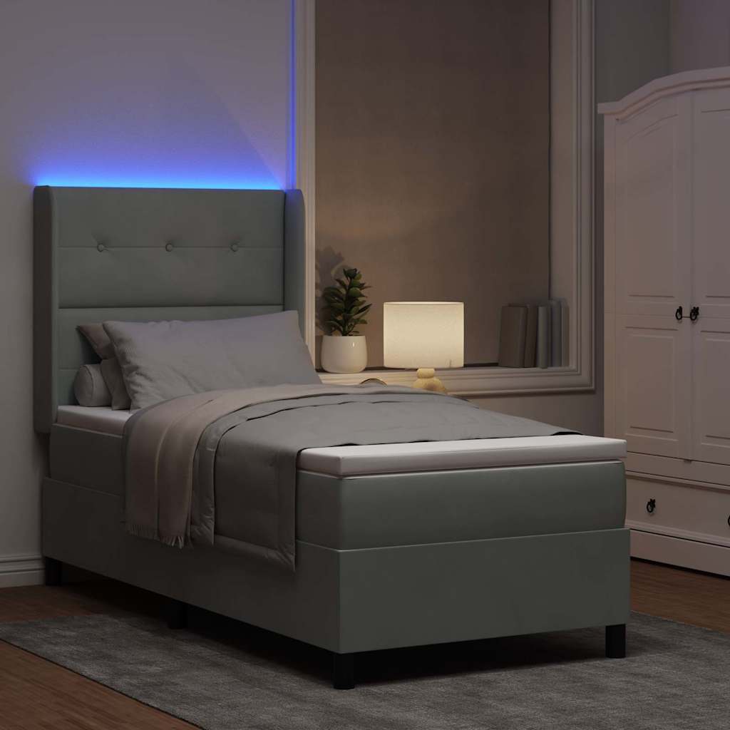 Led Boxspring Seng Med Madras Lysegrå 100 X 200 Cm Fløjl - Billede 6