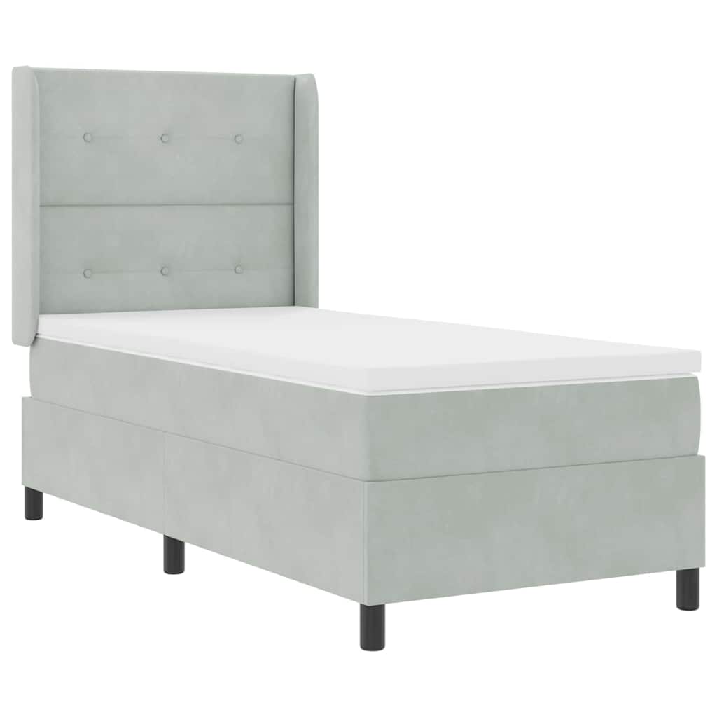 Led Boxspring Seng Med Madras Lysegrå 100 X 200 Cm Fløjl - Billede 2