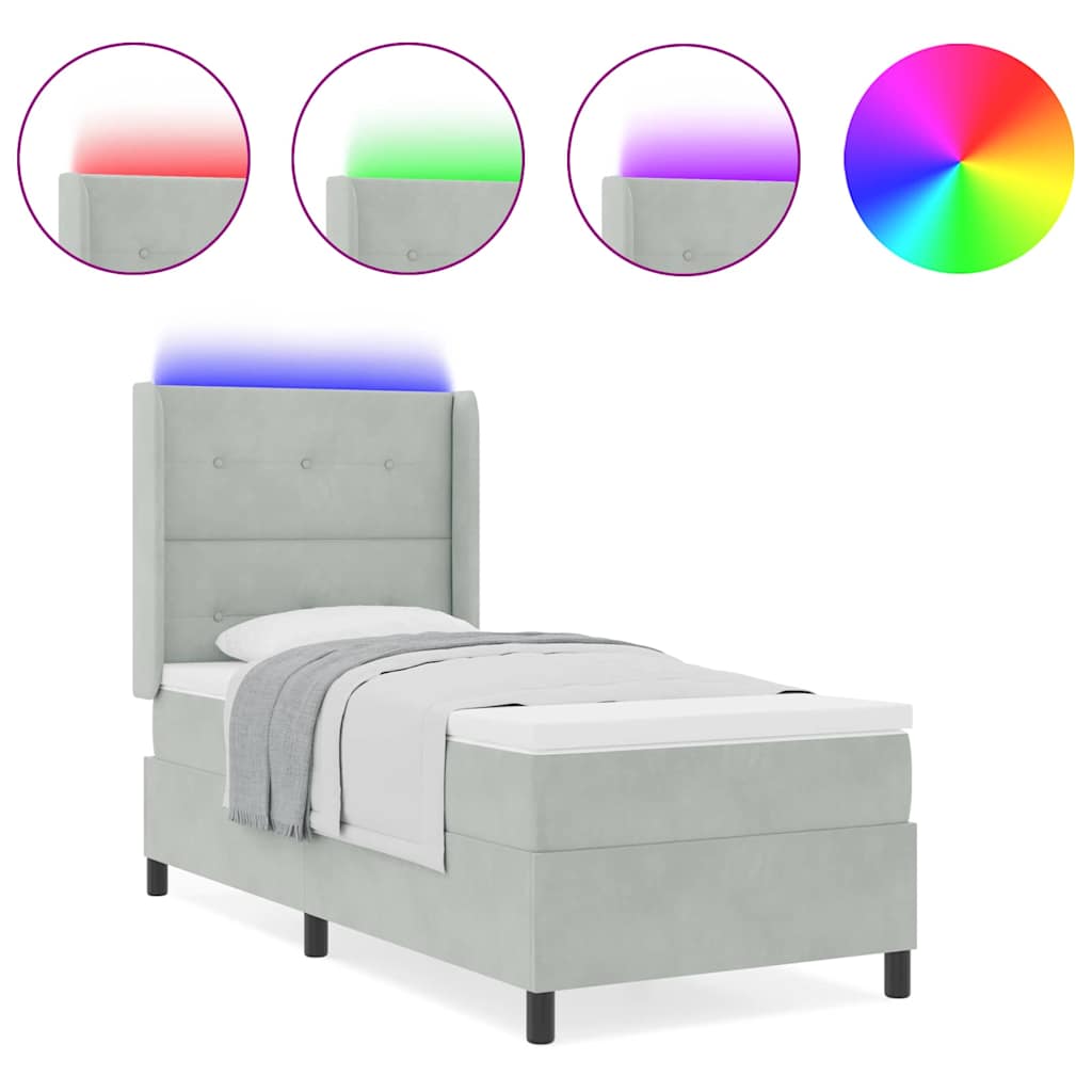 Led Boxspring Seng Med Madras Lysegrå 100 X 200 Cm Fløjl - Billede 4