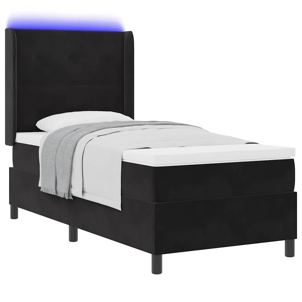 Led Boxspring Seng Med Madras Sort 100 X 200 Cm Fløjl - Billede 3