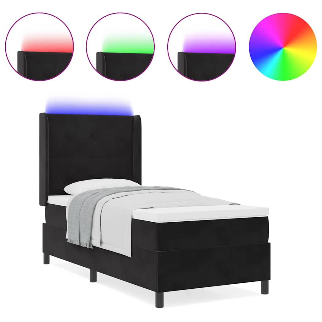 Led Boxspring Seng Med Madras Sort 100 X 200 Cm Fløjl - Billede 4