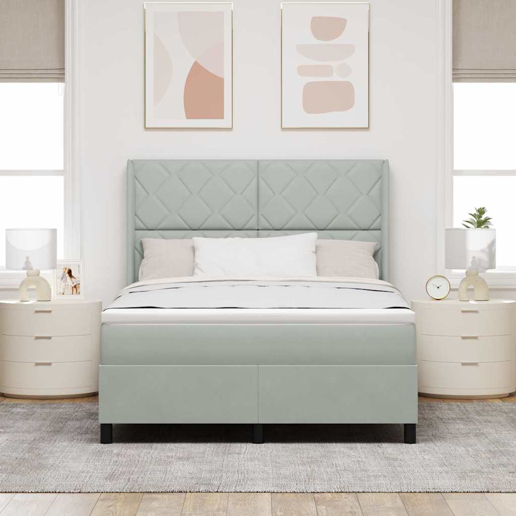 Led Boxspring Seng Med Madras Lysegrå 140 X 190 Cm Fløjl - Billede 5