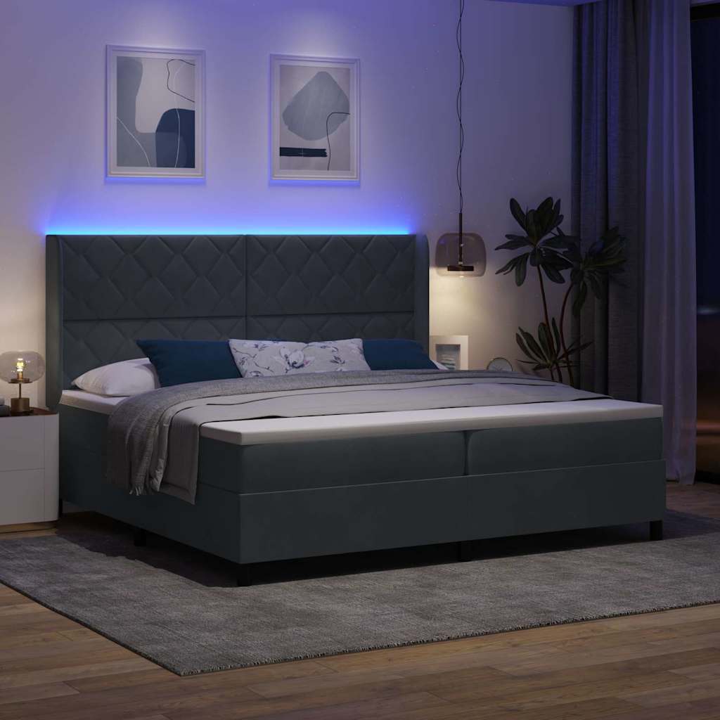 Led Boxspring Seng Med Madras Mørkegrå 200 X 200 Cm Fløjl - Billede 5
