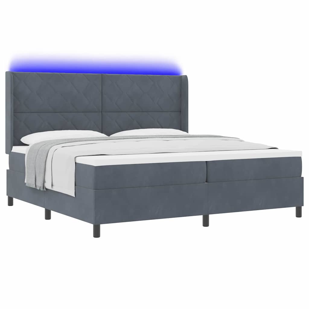 Led Boxspring Seng Med Madras Mørkegrå 200 X 200 Cm Fløjl - Billede 3
