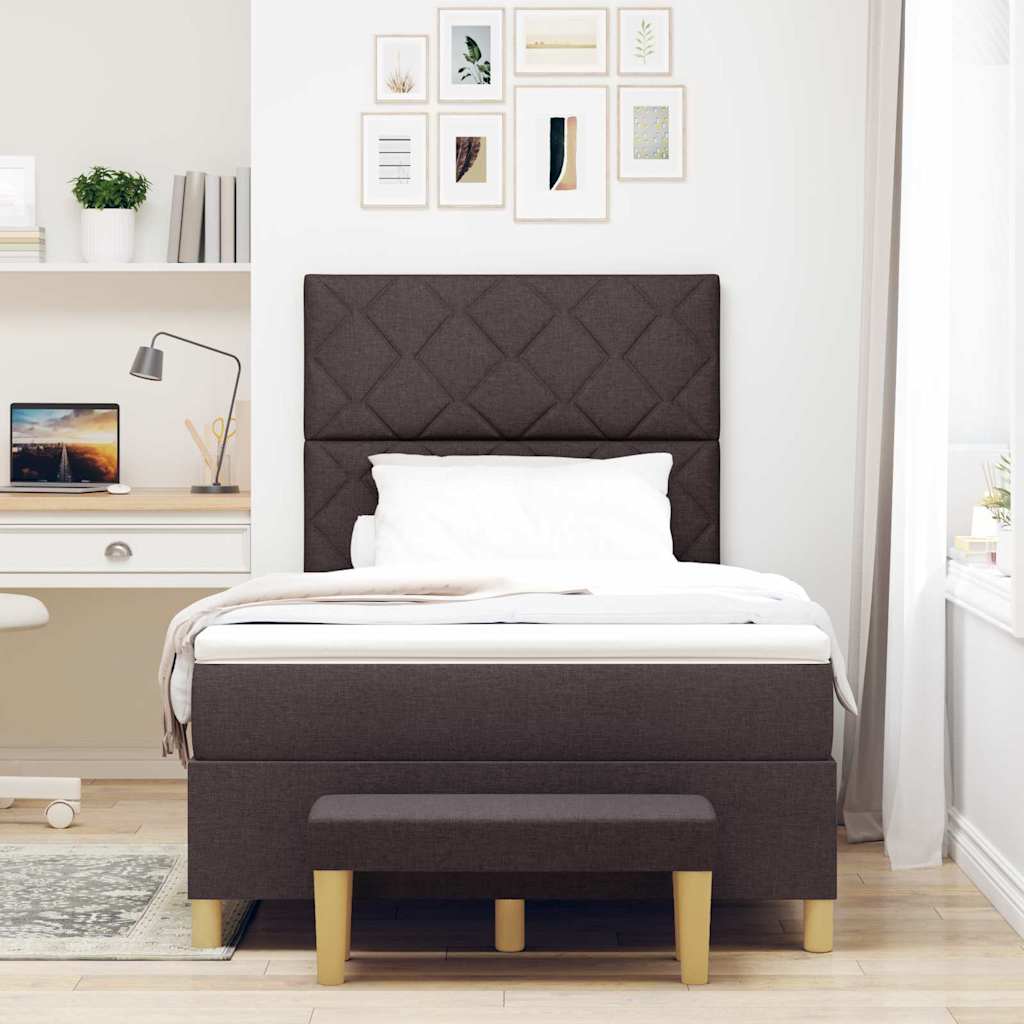 Box Spring Seng Med Madras Mørkebrun 120 X 190 Cm Stof - Billede 4