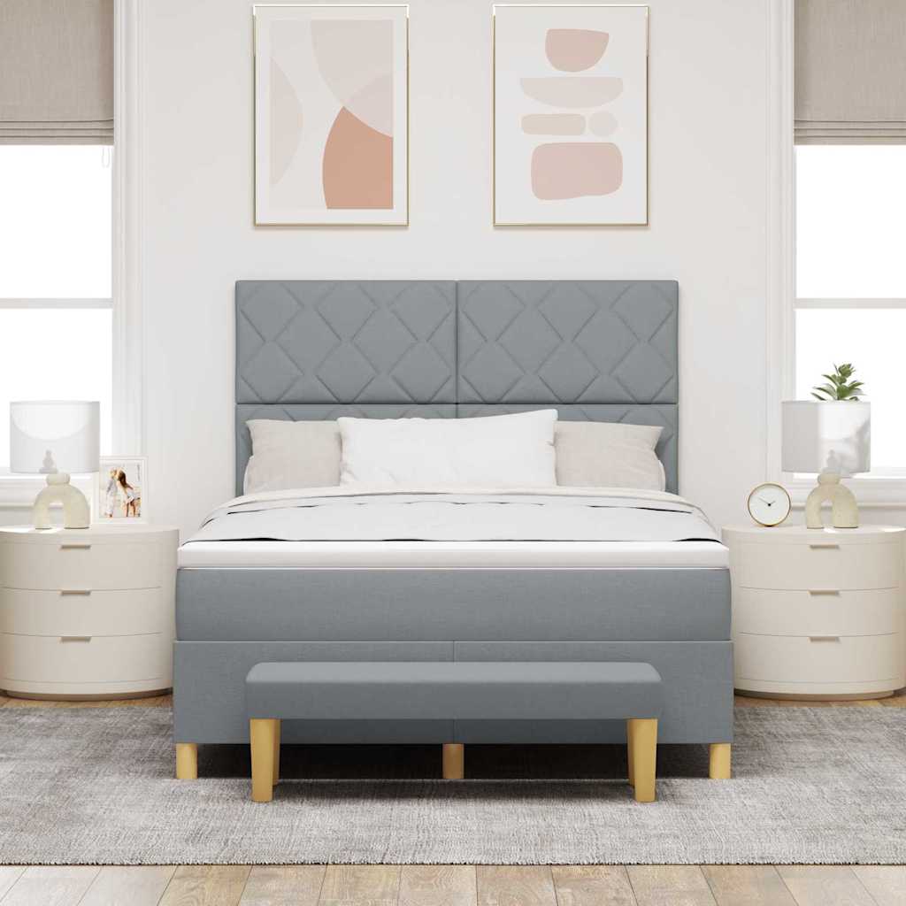 Box Spring Seng Med Madras Lysegrå 140 X 200 Cm Stof - Billede 4