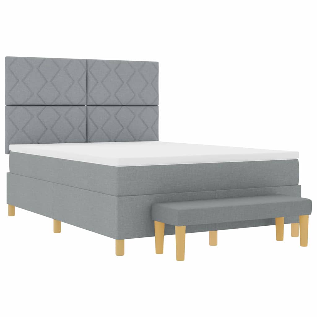 Box Spring Seng Med Madras Lysegrå 140 X 200 Cm Stof - Billede 2