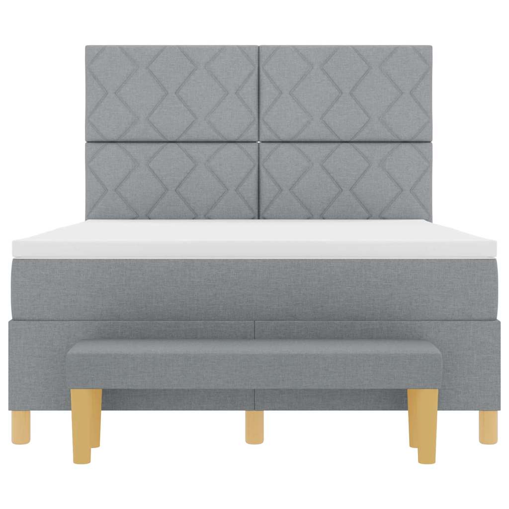 Box Spring Seng Med Madras Lysegrå 140 X 200 Cm Stof - Billede 8