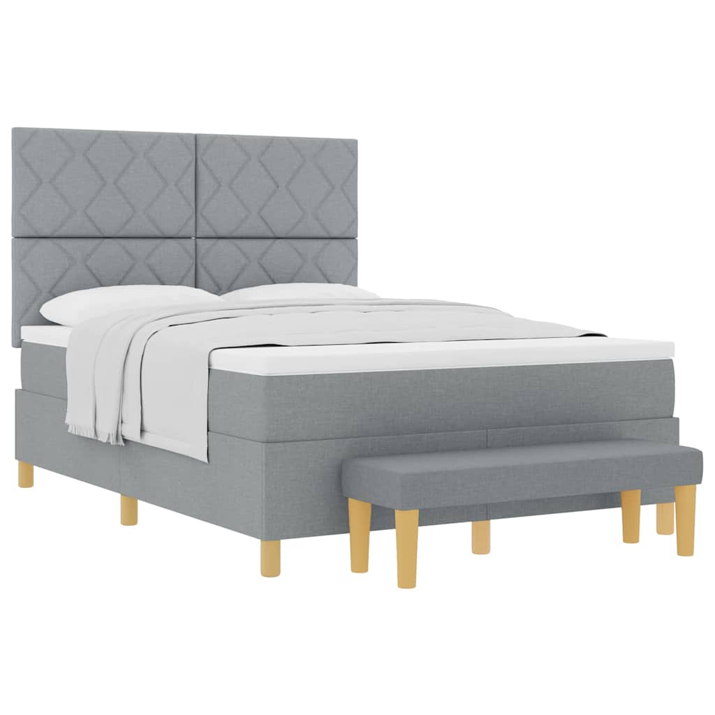 Box Spring Seng Med Madras Lysegrå 140 X 200 Cm Stof - Billede 3