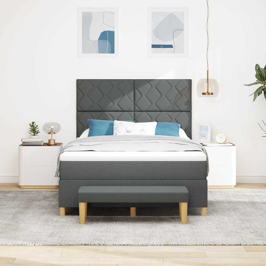 Box Spring Seng Med Madras Mørkegrå 140 X 200 Cm Stof - Billede 5