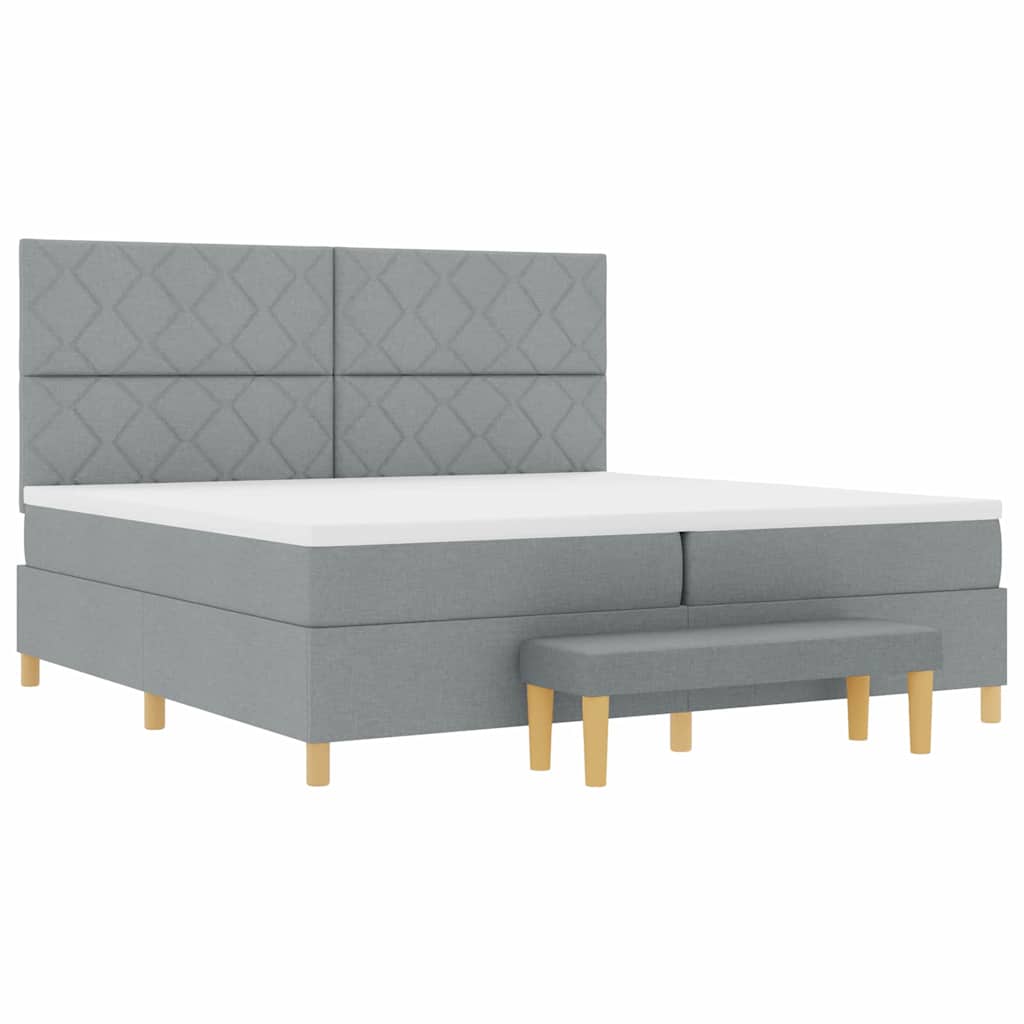 Box Spring Seng Med Madras Lysegrå 200 X 200 Cm Stof - Billede 2