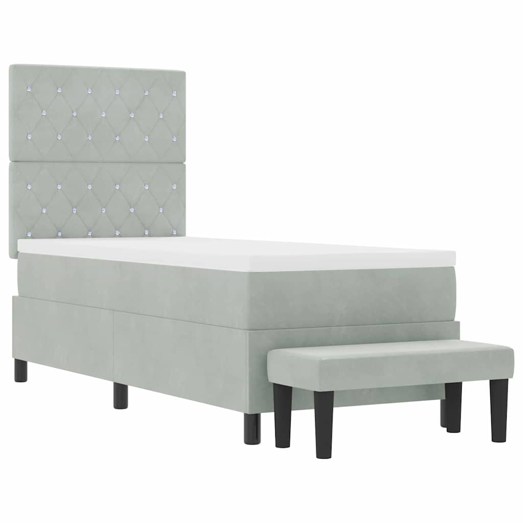 Box Spring Seng Med Madras Lysegrå 80 X 200 Cm Fløjl - Billede 2