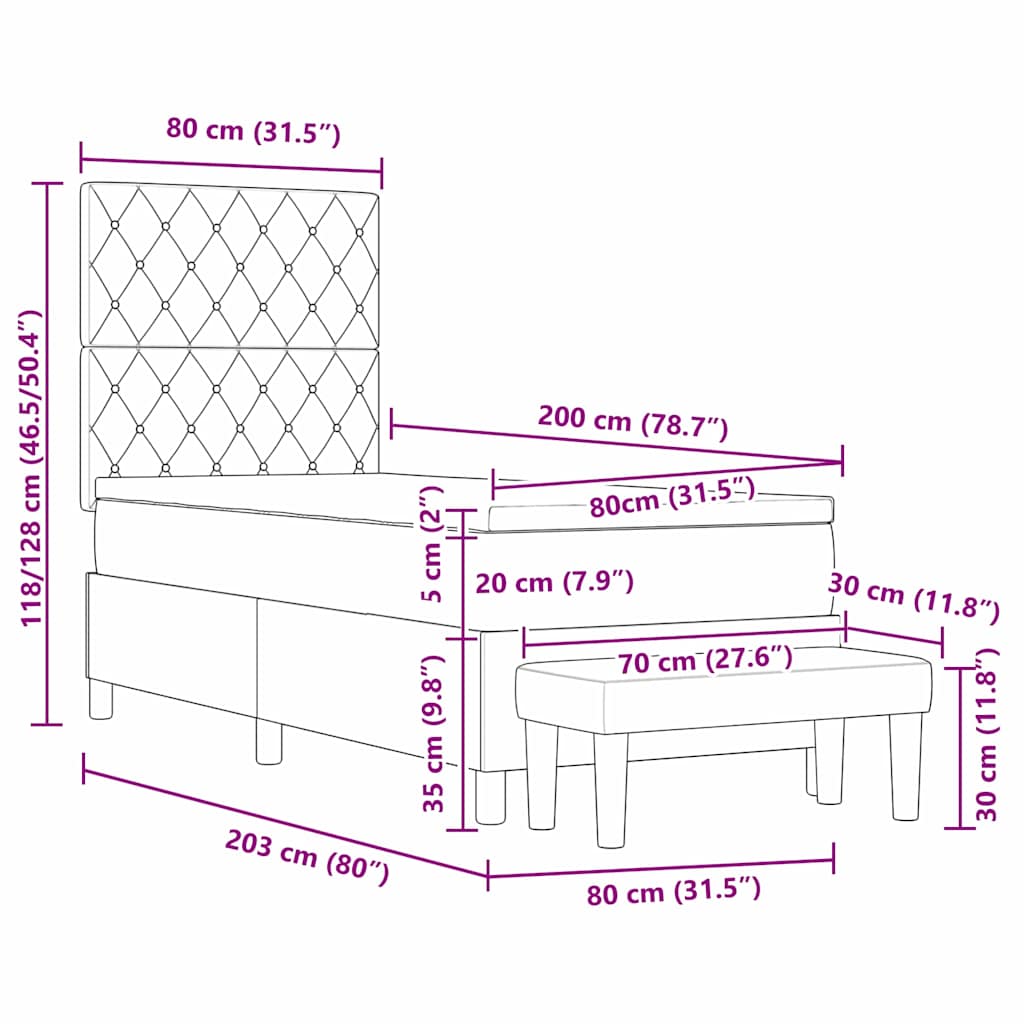 Box Spring Seng Med Madras Lysegrå 80 X 200 Cm Fløjl - Billede 13