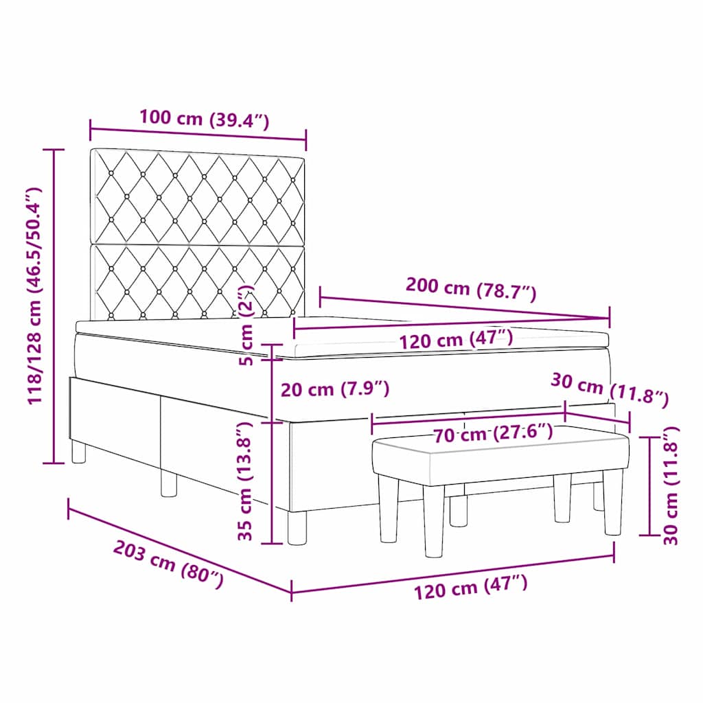 Box Spring Seng Med Madras Lysegrå 120 X 200 Cm Fløjl - Billede 13