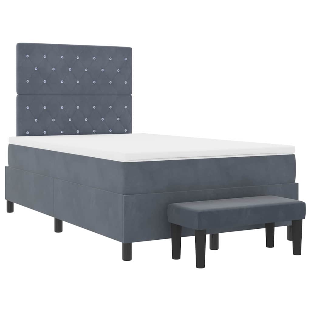 Box Spring Seng Med Madras Mørkegrå 120 X 200 Cm Fløjl - Billede 8