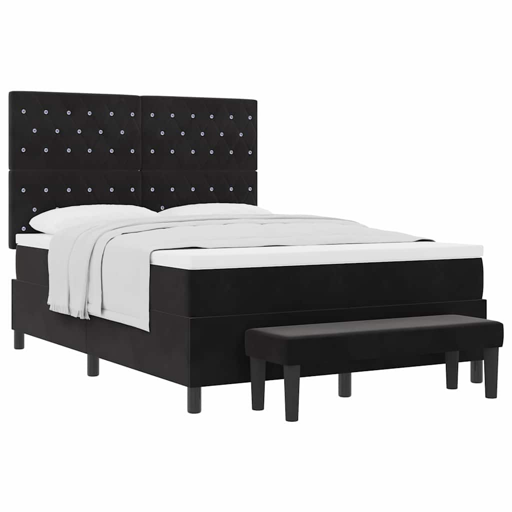 Box Spring Seng Med Madras Sort 160 X 200 Cm Fløjl - Billede 3