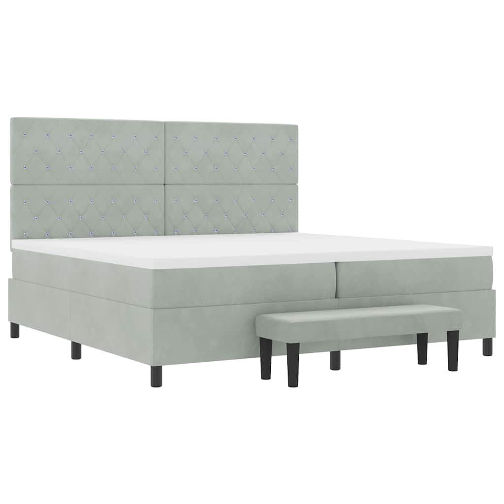 Box Spring Seng Med Madras Lysegrå 200 X 200 Cm Fløjl - Billede 8