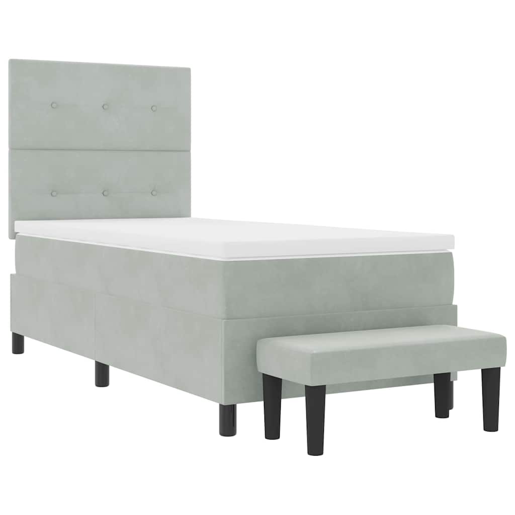 Box Spring Seng Med Madras Lysegrå 80 X 200 Cm Fløjl - Billede 8