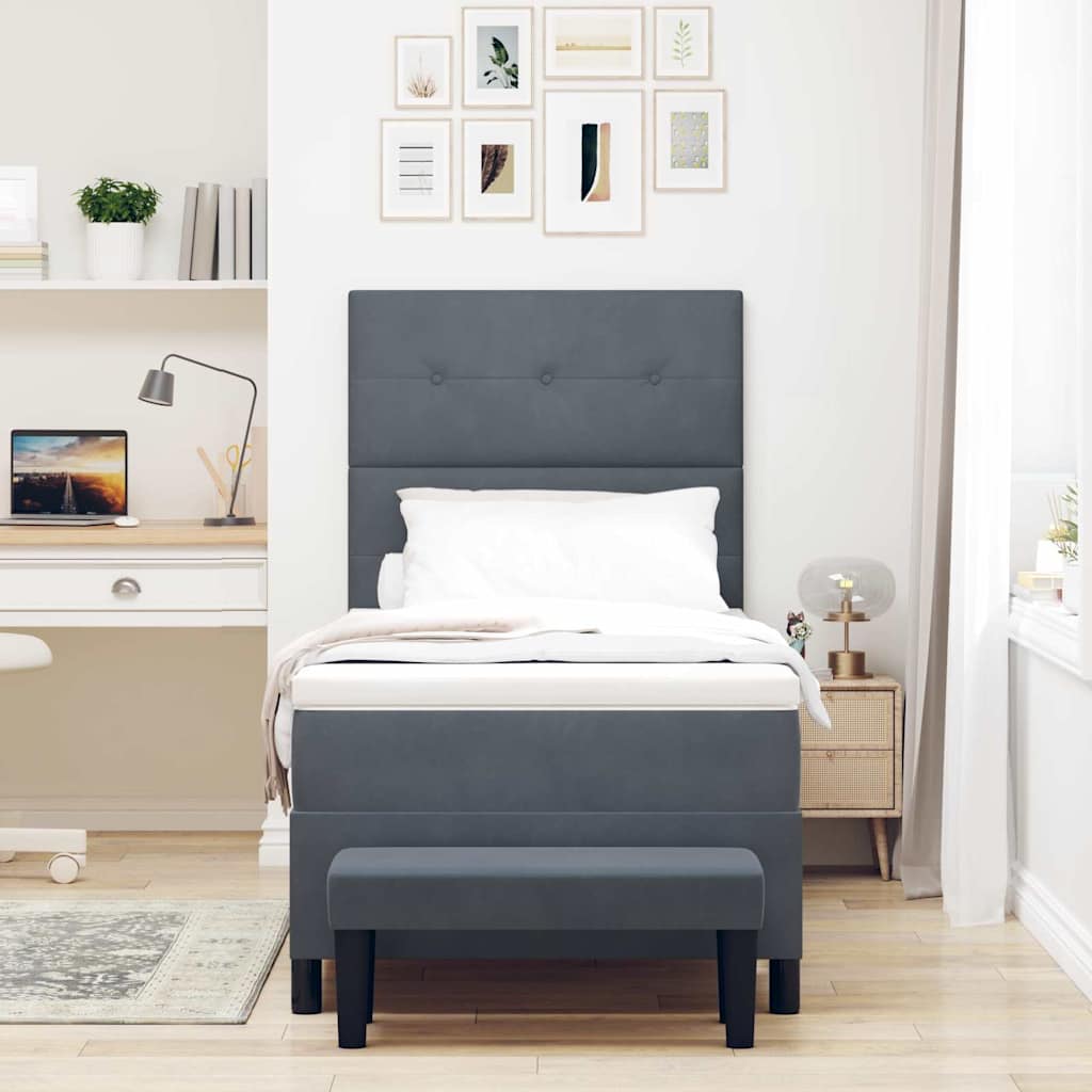 Box Spring Seng Med Madras Mørkegrå 100 X 200 Cm Fløjl - Billede 5