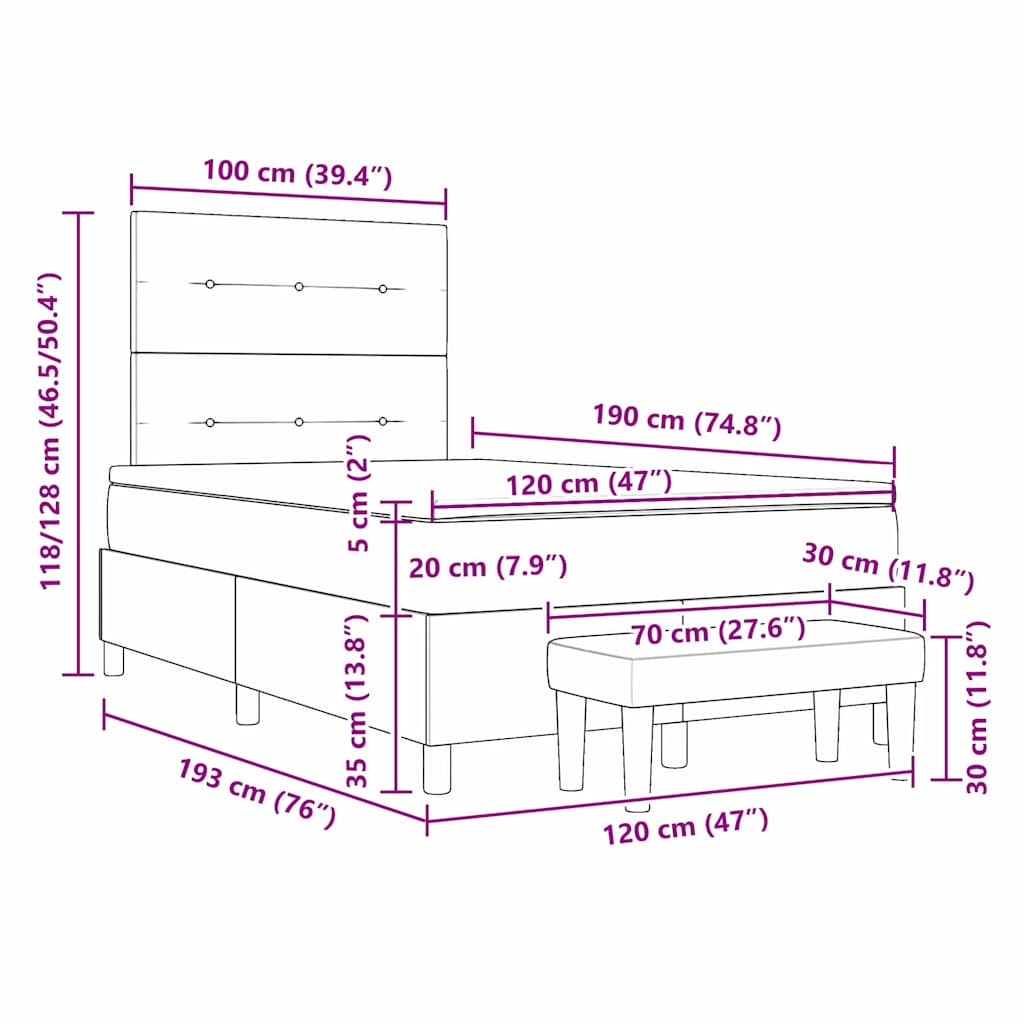 Box Spring Seng Med Madras Sort 120 X 190 Cm Fløjl - Billede 13