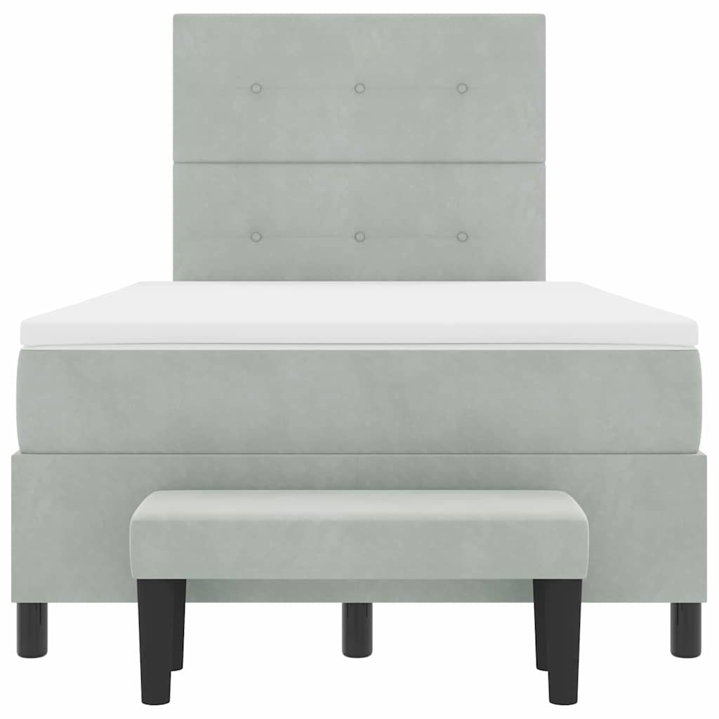 Box Spring Seng Med Madras Lysegrå 120 X 200 Cm Fløjl - Billede 9