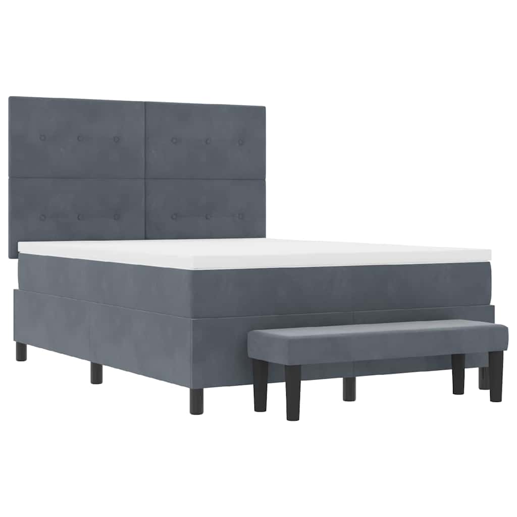 Box Spring Seng Med Madras Mørkegrå 160 X 200 Cm Fløjl - Billede 8