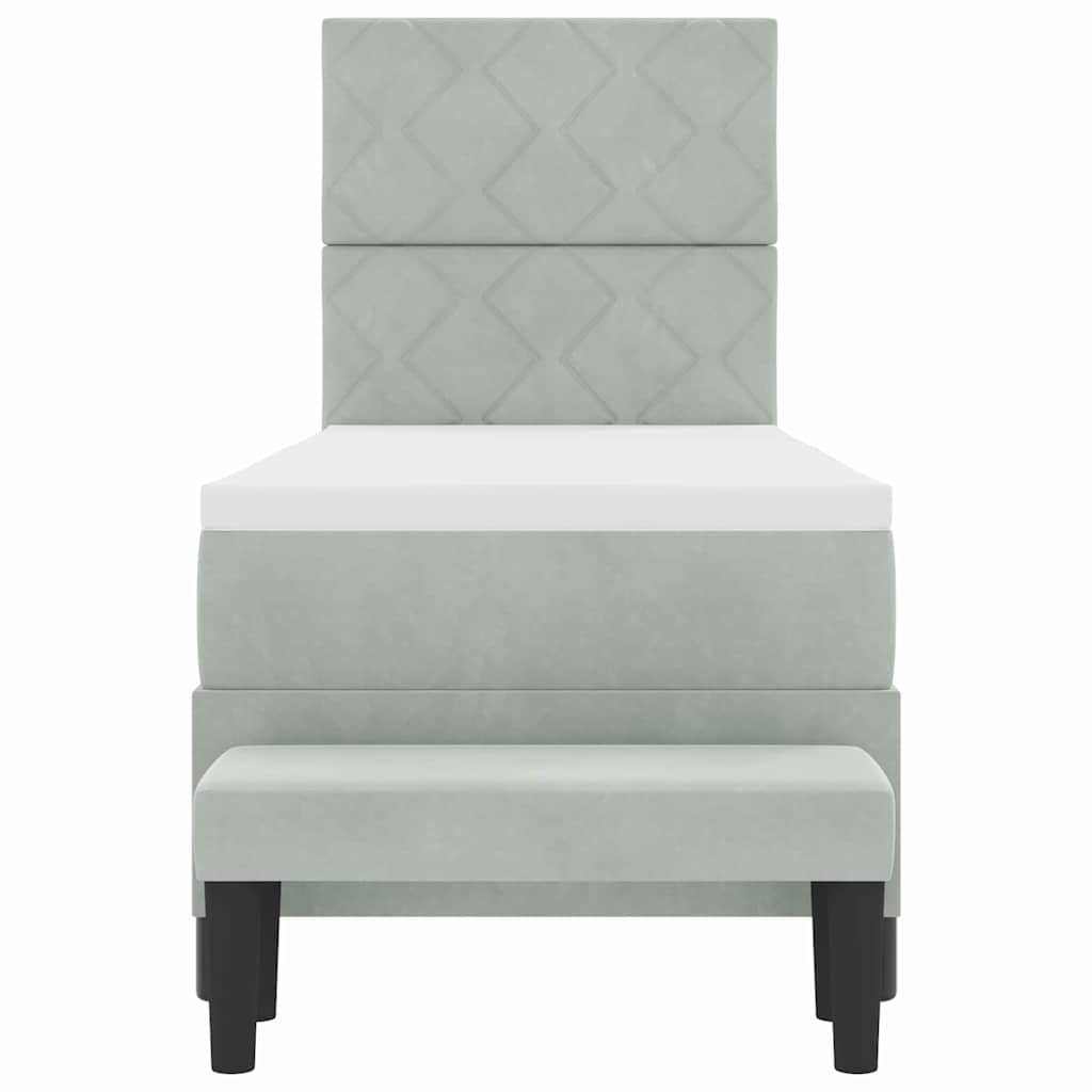 Box Spring Seng Med Madras Lysegrå 80 X 200 Cm Fløjl - Billede 9