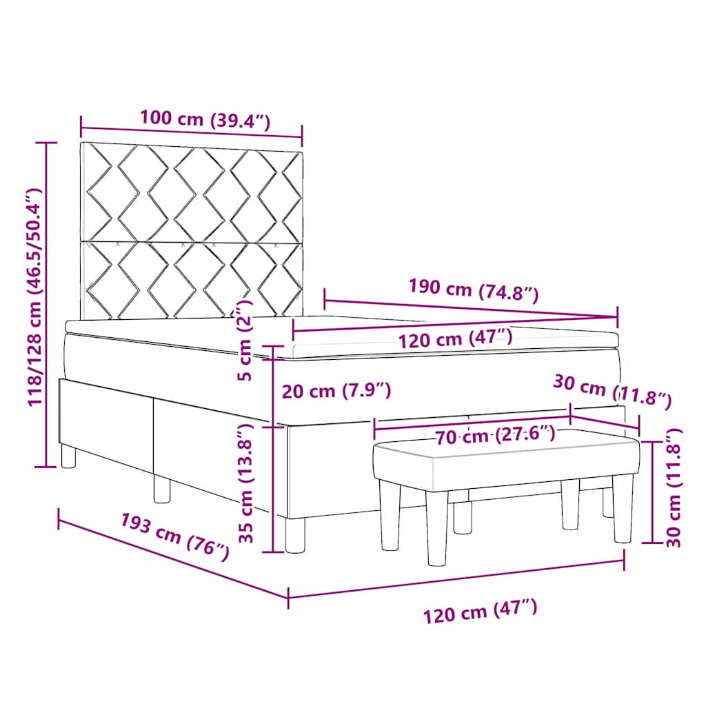 Box Spring Seng Med Madras Sort 120 X 190 Cm Fløjl - Billede 13