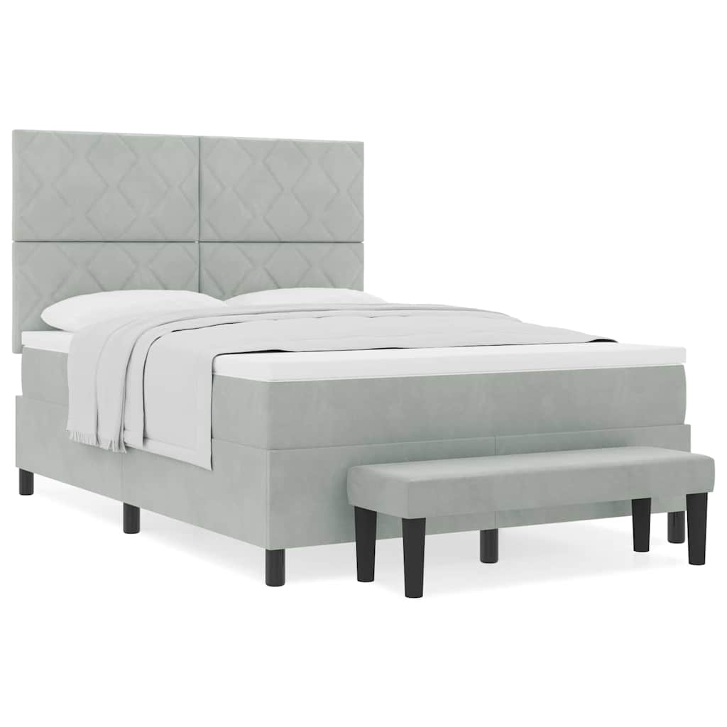 Box Spring Seng Med Madras Lysegrå 140 X 190 Cm Fløjl - Billede 4