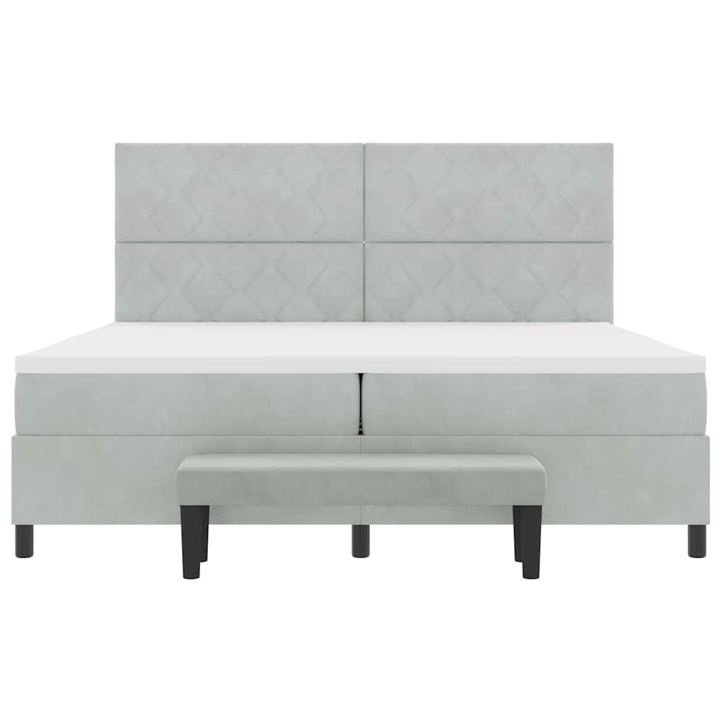 Box Spring Seng Med Madras Lysegrå 200 X 200 Cm Fløjl - Billede 9