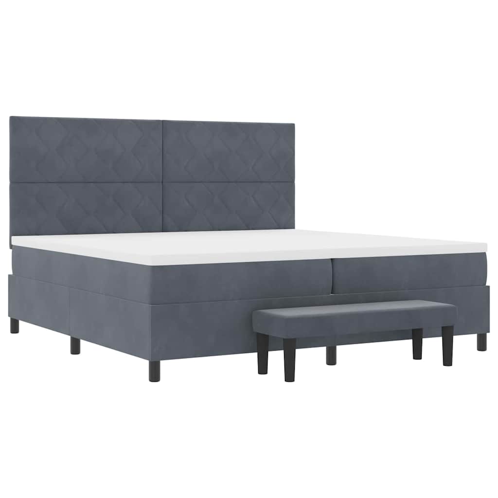 Box Spring Seng Med Madras Mørkegrå 200 X 200 Cm Fløjl - Billede 7