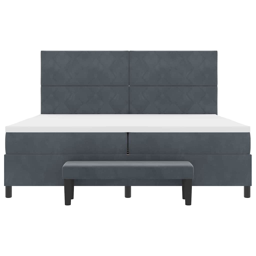 Box Spring Seng Med Madras Mørkegrå 200 X 200 Cm Fløjl - Billede 8