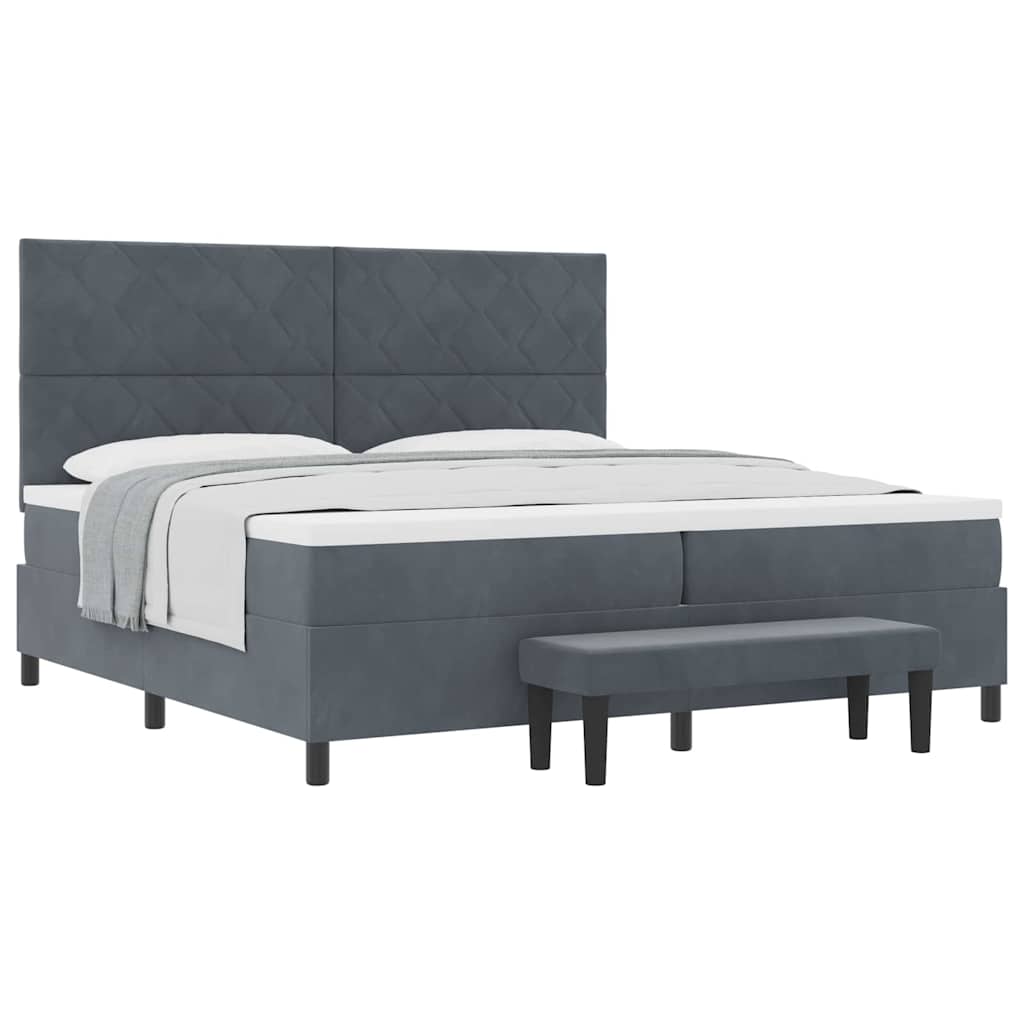 Box Spring Seng Med Madras Mørkegrå 200 X 200 Cm Fløjl - Billede 3