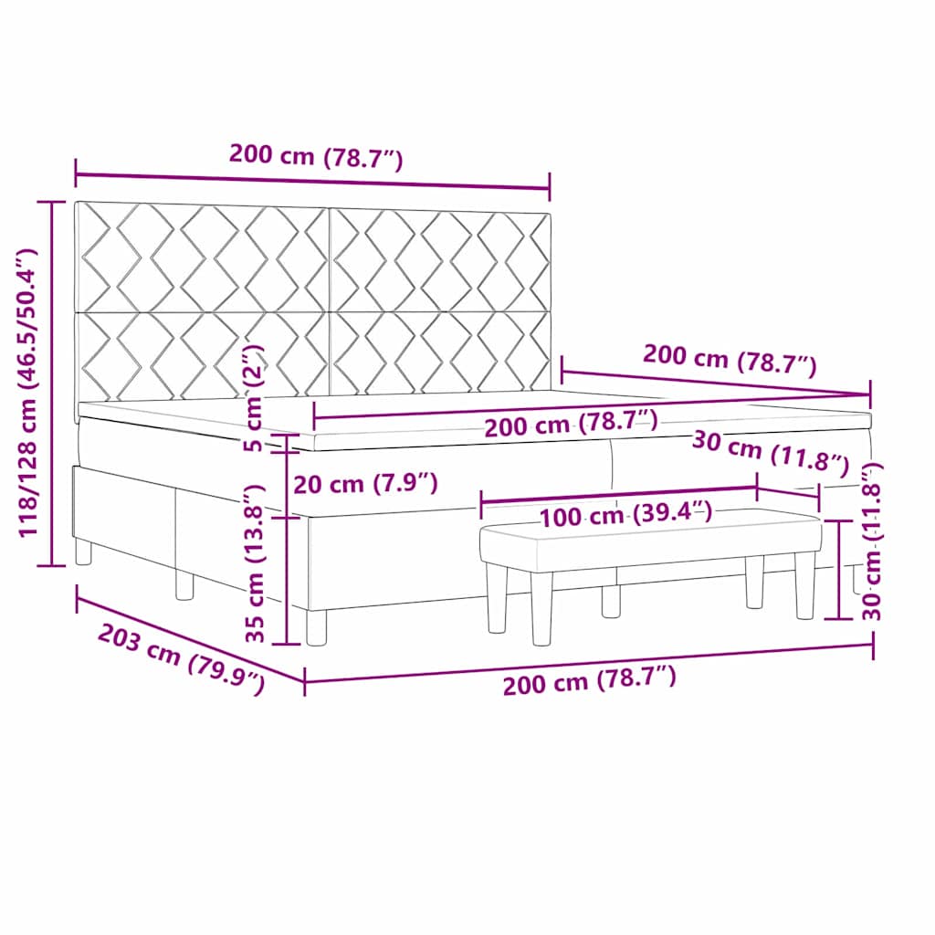 Box Spring Seng Med Madras Mørkegrå 200 X 200 Cm Fløjl - Billede 13