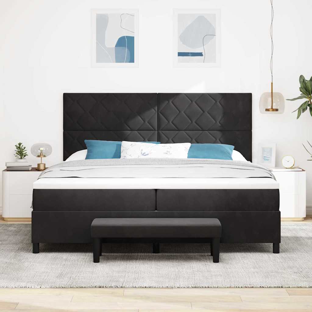 Box Spring Seng Med Madras Sort 200 X 200 Cm Fløjl - Billede 5