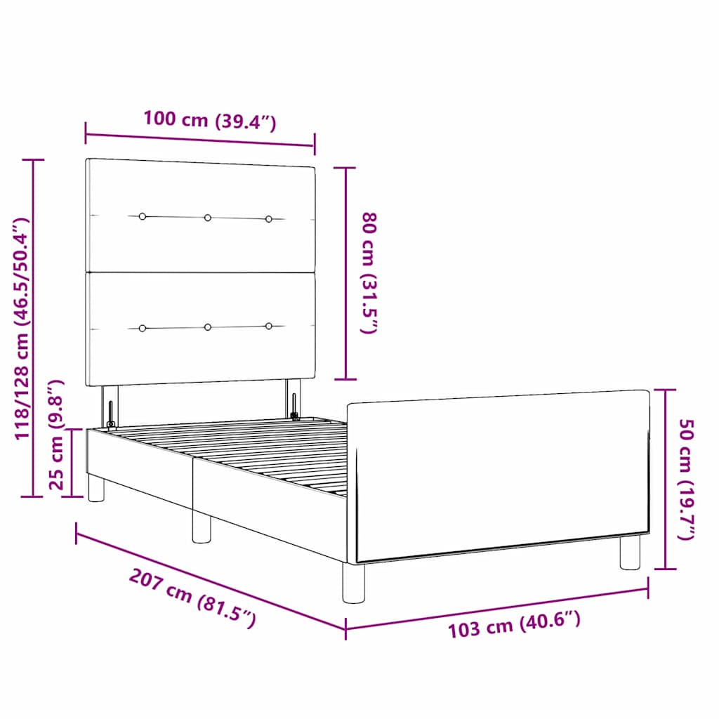 Sengestel Med Hovedgærde Lysegrå 100 X 200 Cm Stof - Billede 13