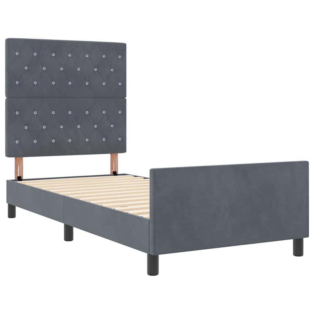 Sengestel Med Hovedgærde Mørkegrå 90 X 190 Cm Fløjl - Billede 5