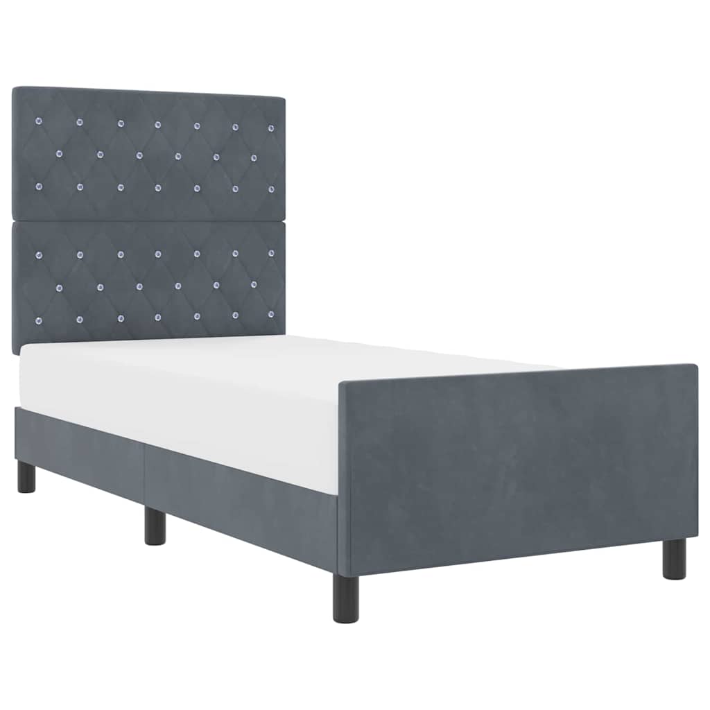 Sengestel Med Hovedgærde Mørkegrå 90 X 190 Cm Fløjl - Billede 3
