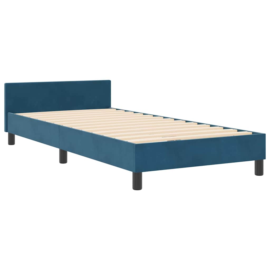 Sengestel Med Hovedgærde Mørkeblå 100 X 200 Cm Fløjl - Billede 2