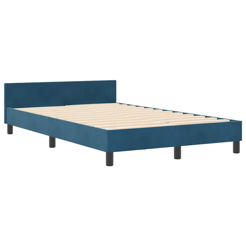 Sengestel Med Hovedgærde Mørkeblå 120 X 190 Cm Fløjl - Billede 2