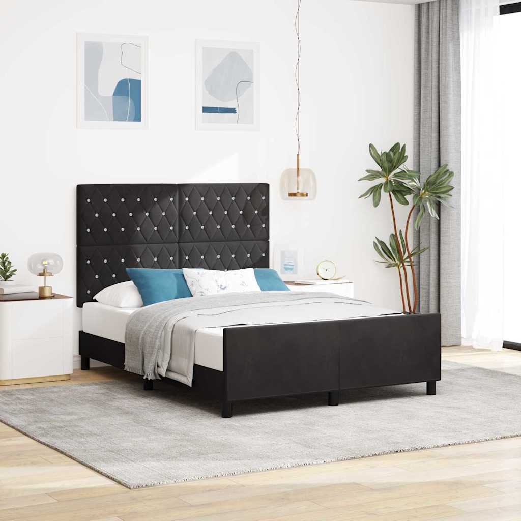 Sengestel Med Hovedgærde Sort 140 X 190 Cm Fløjl - Hovedbillede