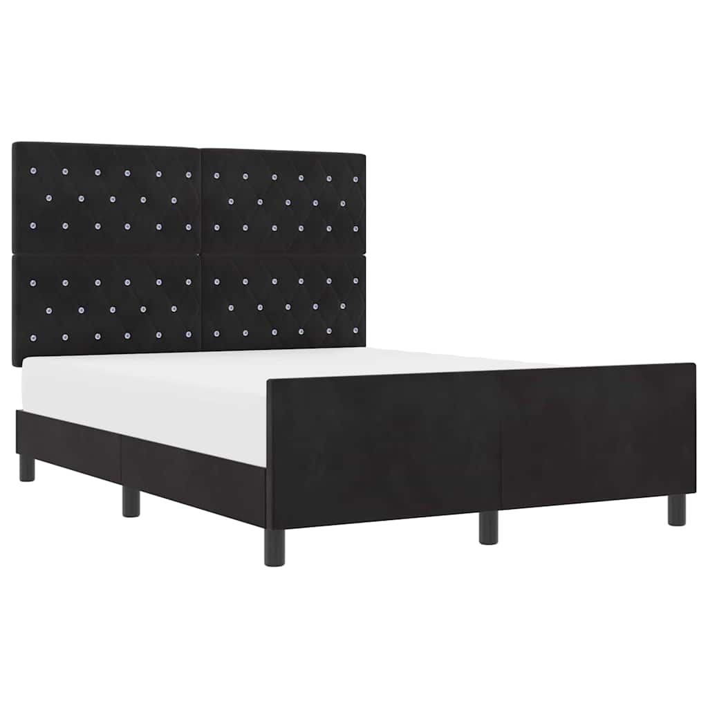 Sengestel Med Hovedgærde Sort 140 X 190 Cm Fløjl - Billede 3