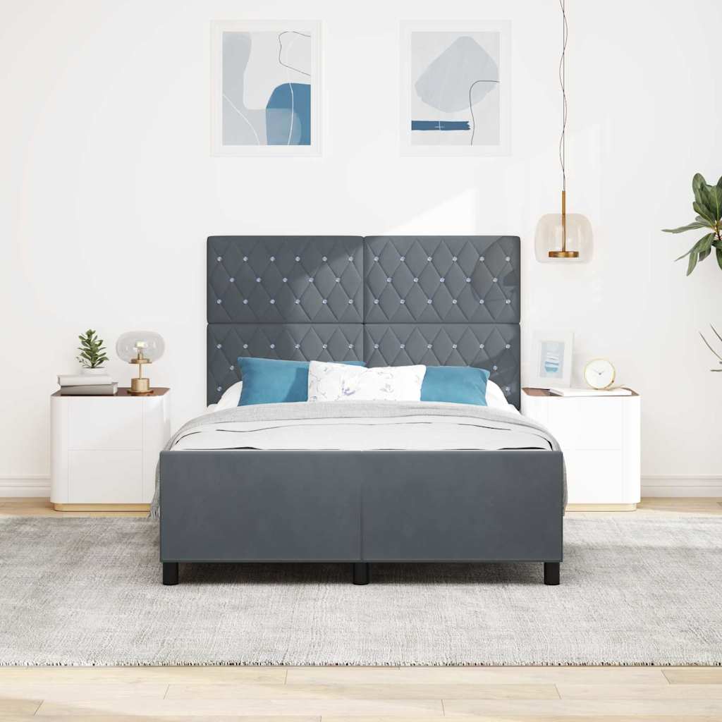 Sengestel Med Hovedgærde Mørkegrå 140 X 200 Cm Fløjl - Billede 4