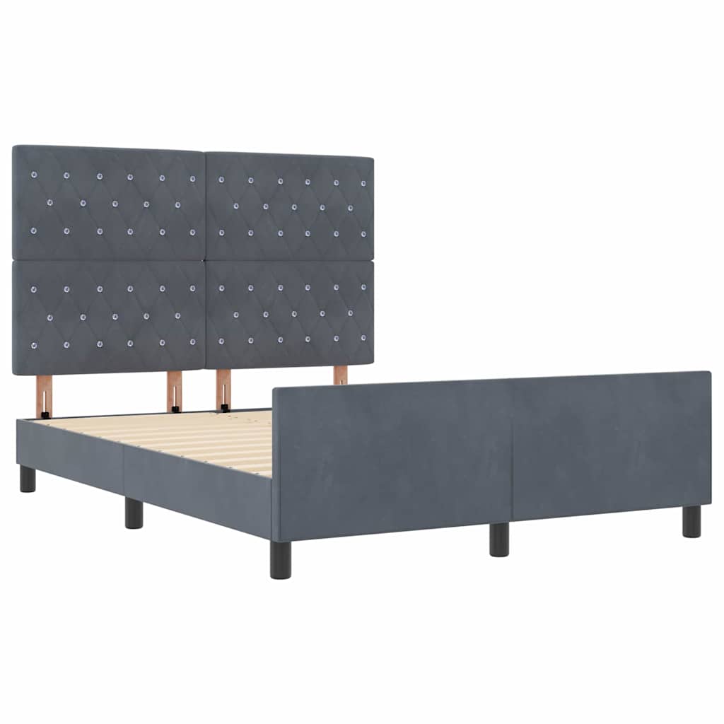 Sengestel Med Hovedgærde Mørkegrå 140 X 200 Cm Fløjl - Billede 5
